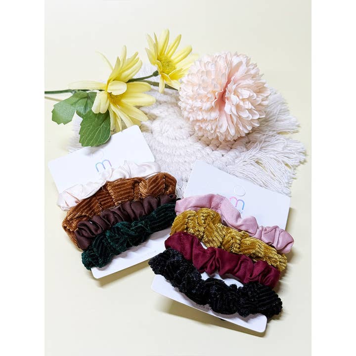 ASSORTED COLOR Velvet and Fall Shades Scrunchie Set for wholesale on Faire2