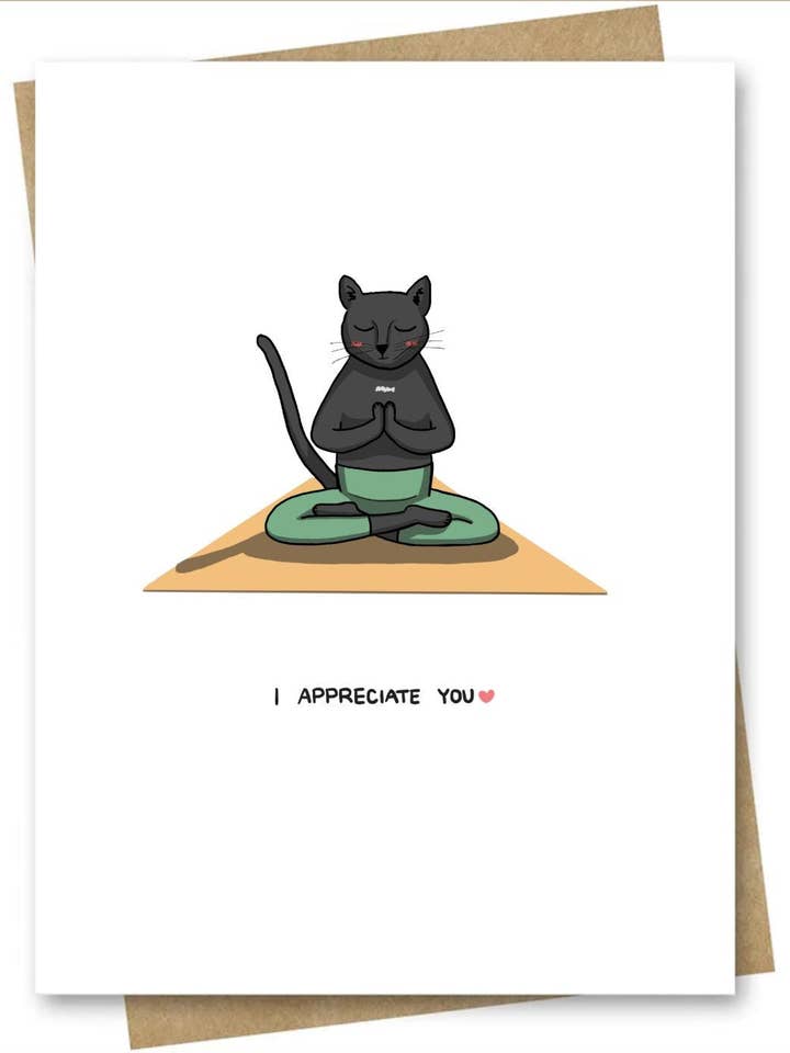 Thank You Card — Namaste Cat for Friend & Family for wholesale by LittleStudioInElora