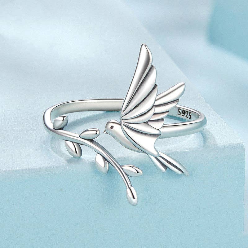 Perimade & Co. LLC – wholesale Band/stacked ring – Bird Tree Leaf Branch Bypass Ring in 925 Sterling Silver2