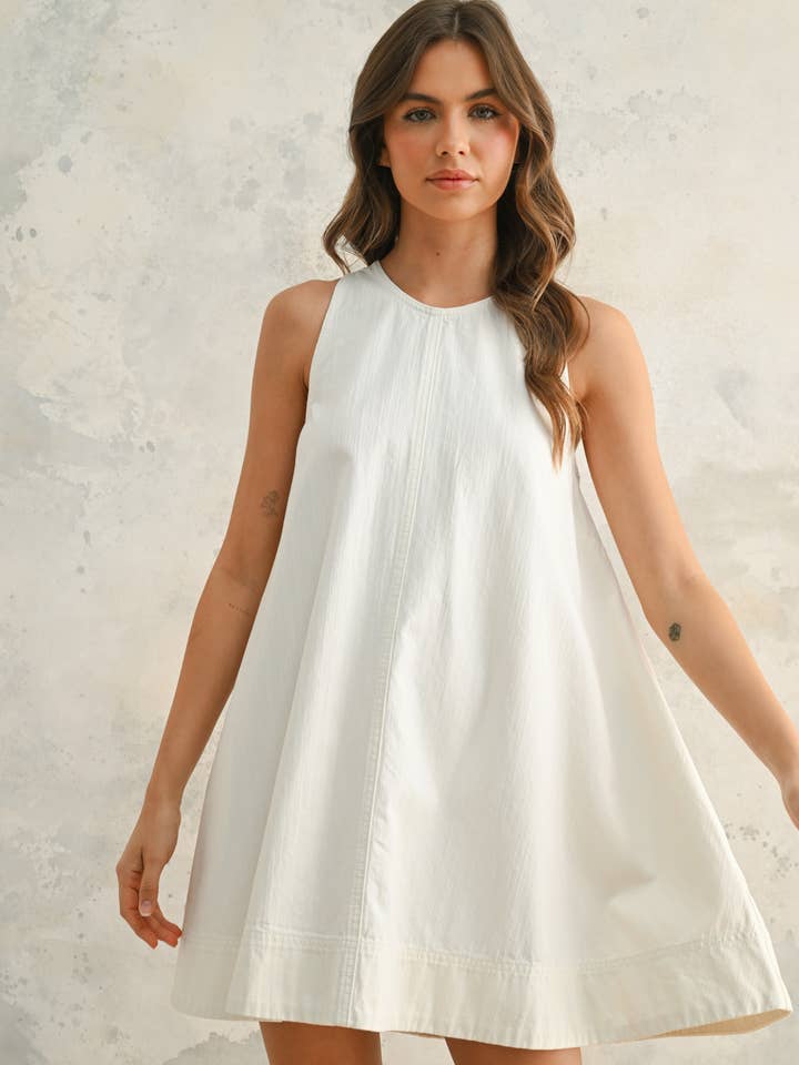 White D5663 SLEEVELESS A LINE DRESS for wholesale on Faire