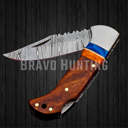 Bravohandicrafts – wholesale Pocket knife/holder – 6.5" Damascus Steel Folding Pocket Knife Handmade Sheath4