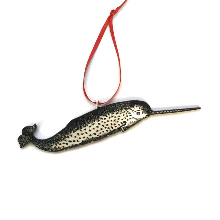 Narwhal Ornament - Beach or Ocean Laser Cut Wood Ornament for wholesale by Toad Hill Farm