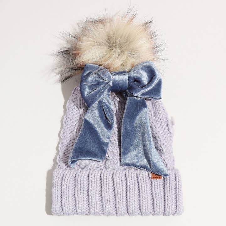 Fashion City - Wholesale Beanie - Women's - Winter Knitted Beanie Pom Pom Ribbon Bow Scrunchie3