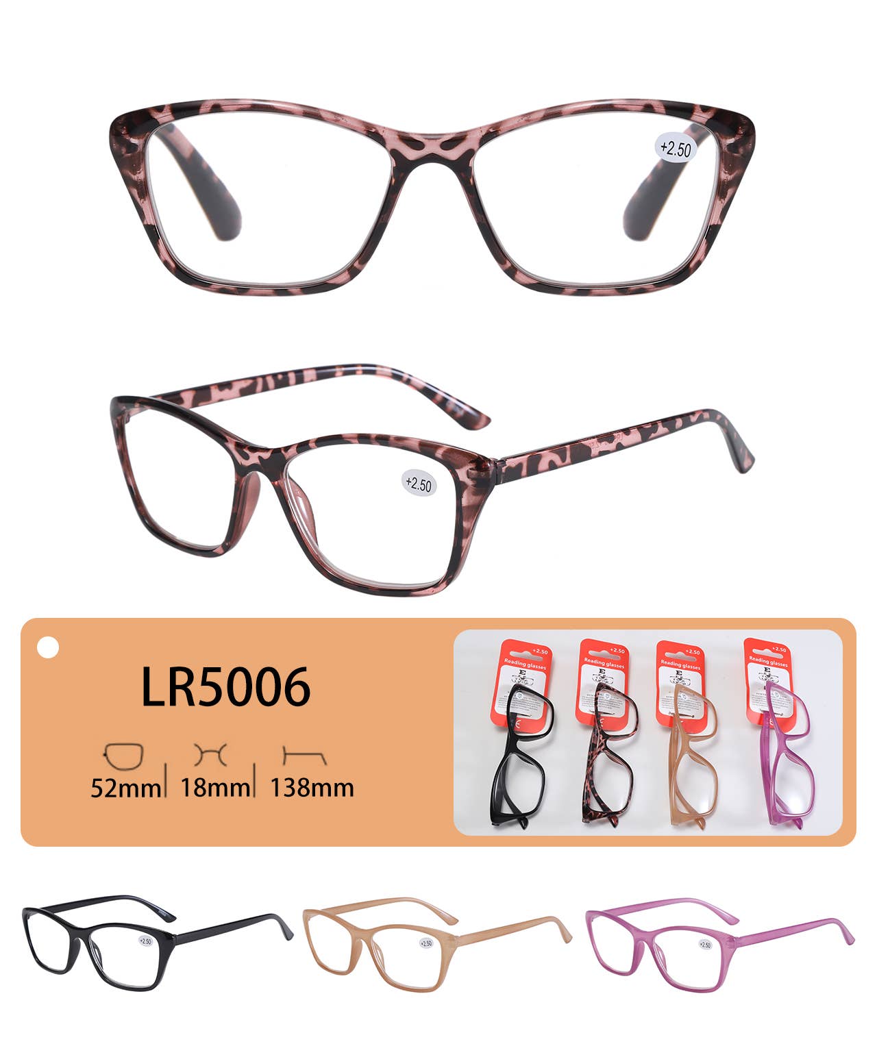 Prime Opticals – Óculos - Unissexo por atacado – LR5006, Óculos de Leitura Estilosos de Armação Grande, Leitores0