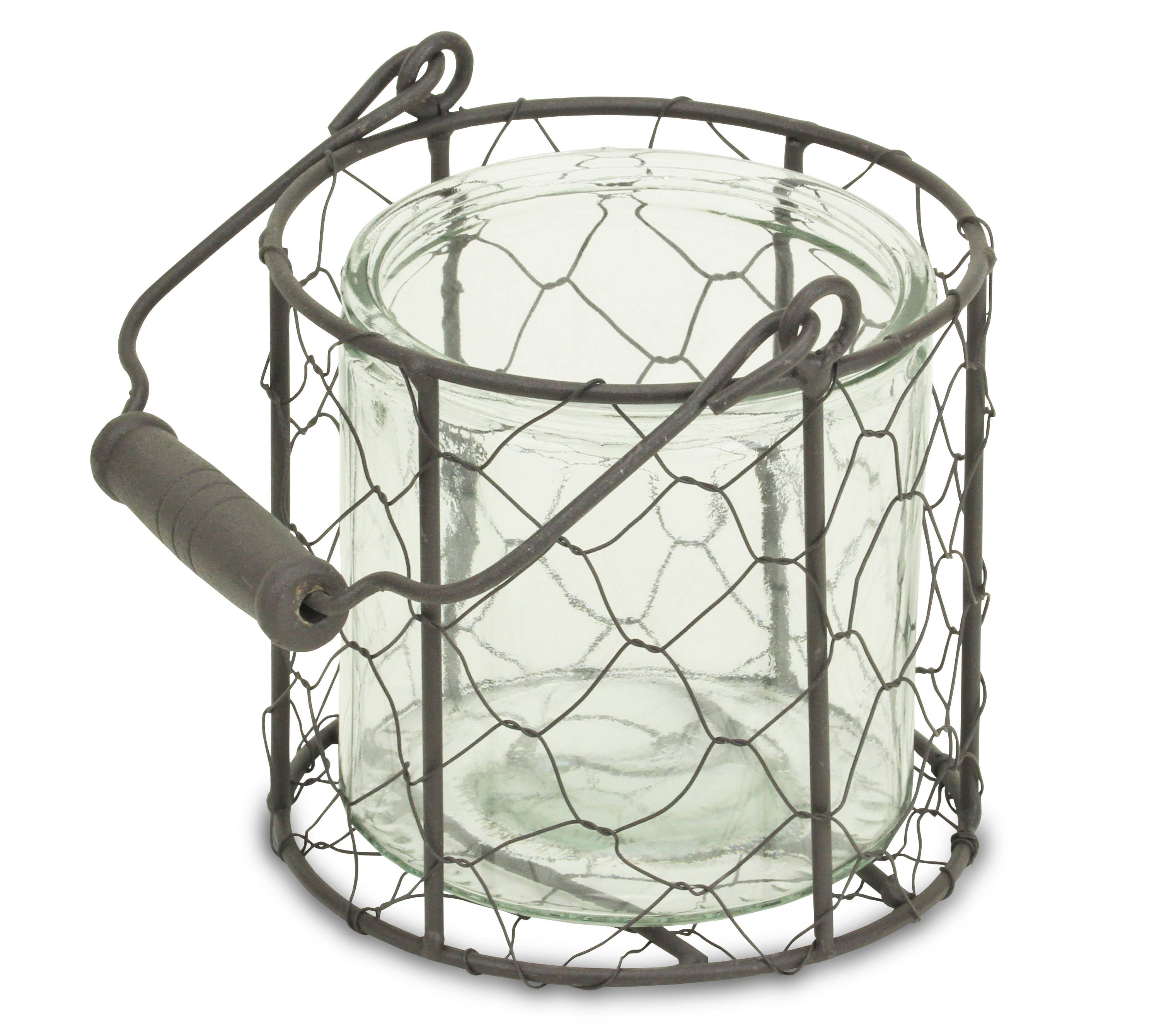 Cheungs Home Decor - Wholesale Decoratieve pot - Ronde glazen pot van Teska in bruine draadmand7