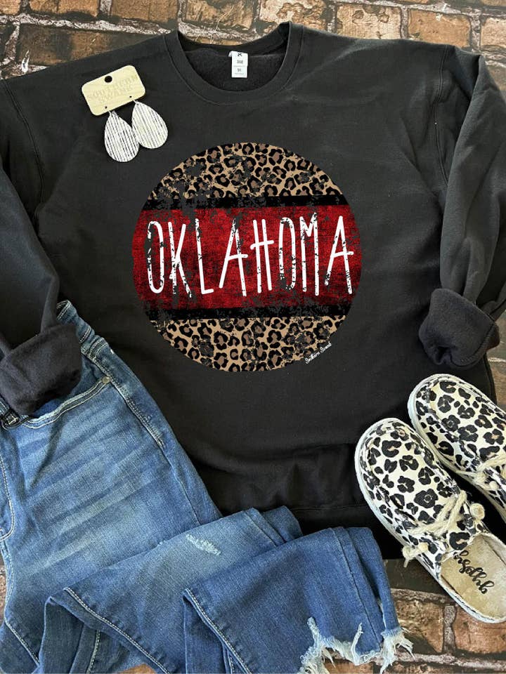Oklahoma Leopard Circle - Moletom Carmesim por atacado de Southern Swank
