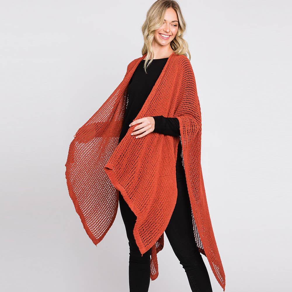 Sensibling Corp. – wholesale Poncho - Dam – Solid Chenille Virkad Ruana Poncho8