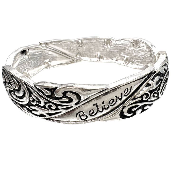 Believe Western Silver Stretch Bracelet for wholesale by Lunar Deer
