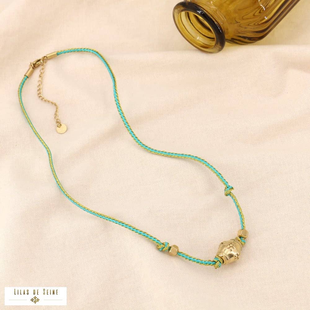 Lilas de Seine - Wholesale Pendant/Charm Necklace - Talisman metallic two-tone cord necklace in steel 01240565