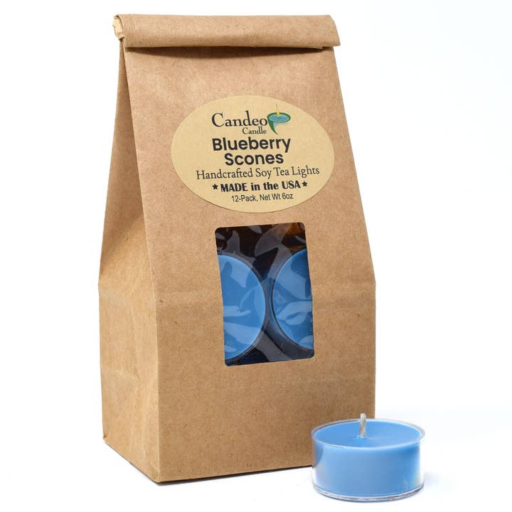 Blueberry Scones, Soy Tea Light 12-Pack for wholesale by Candeo Candle