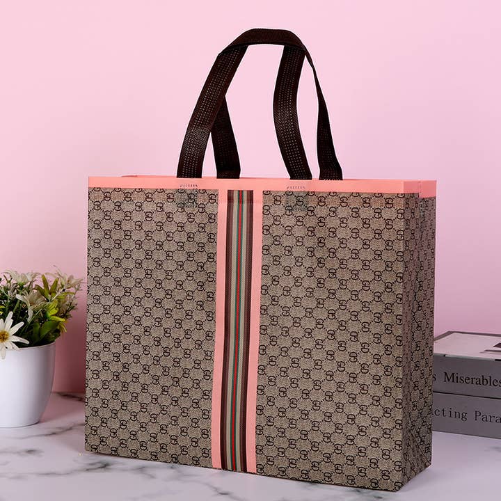 ByHome - Wholesale Gift Bag - 50pcs, 4 Sizes Luxury Grid Pink Stripes Non-woven Gift Bag3