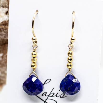 Lapis Raindrop Gold Earrings for wholesale by Susan Roberts Jewelry