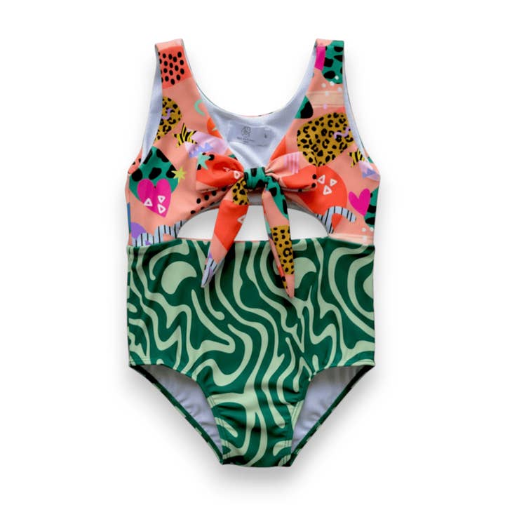 Costume da bagno per bambini con fiocco – Mixed Tape / Trippy Tide per la vendita all'ingrosso da parte di Best Day Ever Kids