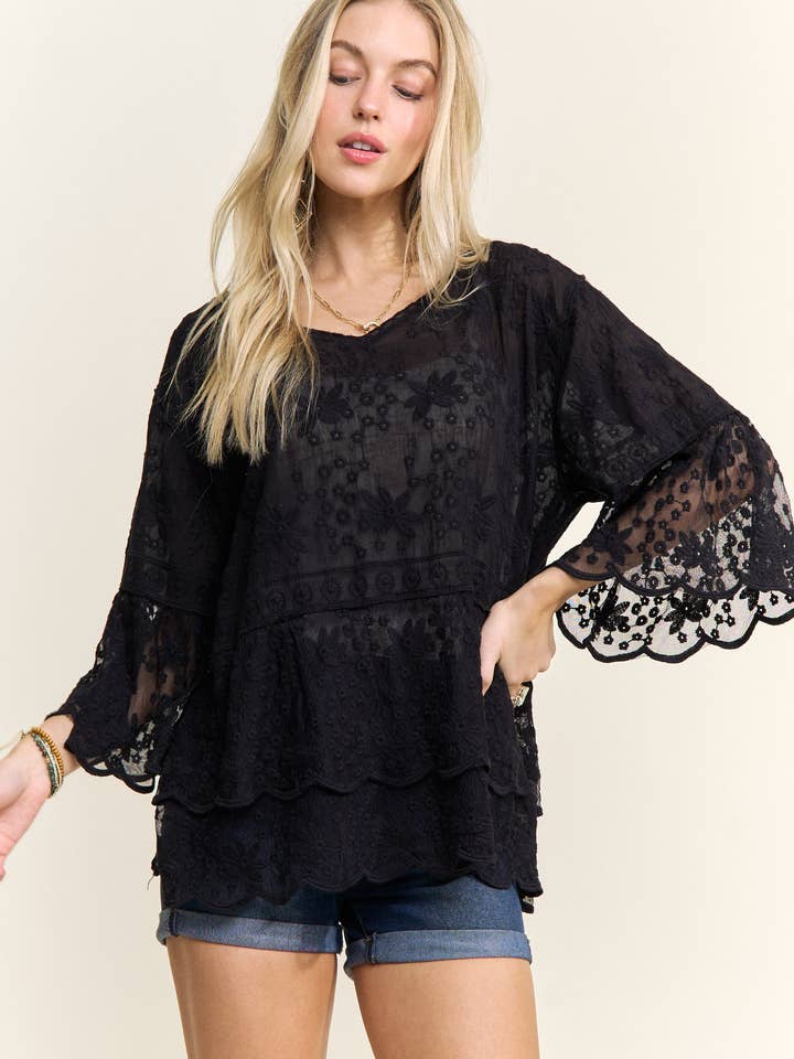 ADORA LA – wholesale Blus - Dam – CET3907 - 3/4 ÄRMAR SPETSBLOUS13