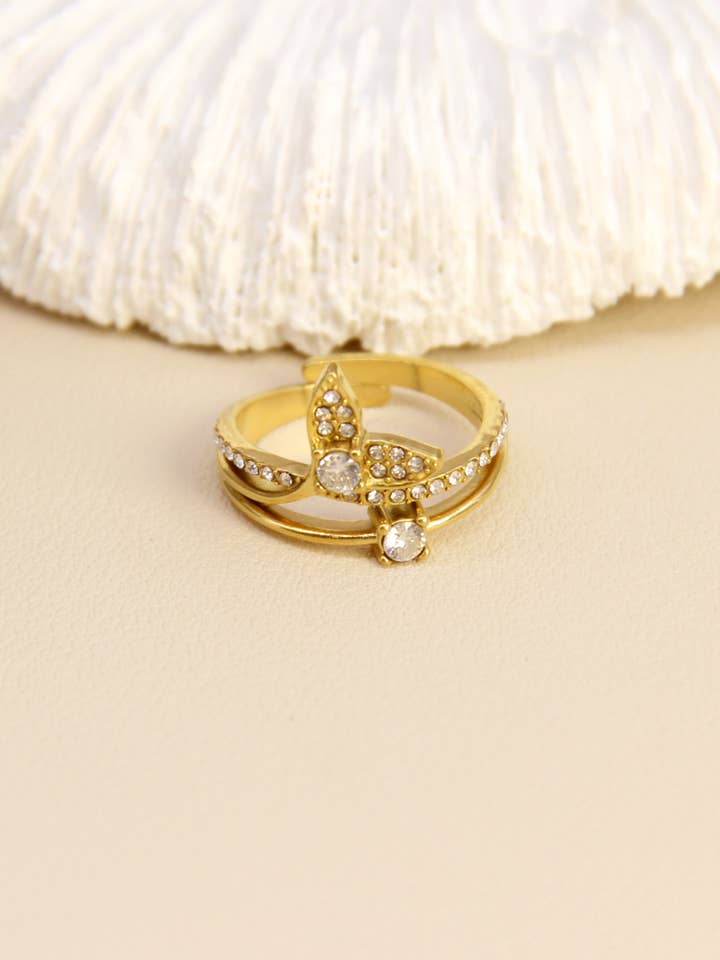 Adjustable Mermaid Tail Ring with Rhinestones – Silver or Gold for wholesale by BELLISSIMA BIJOUX