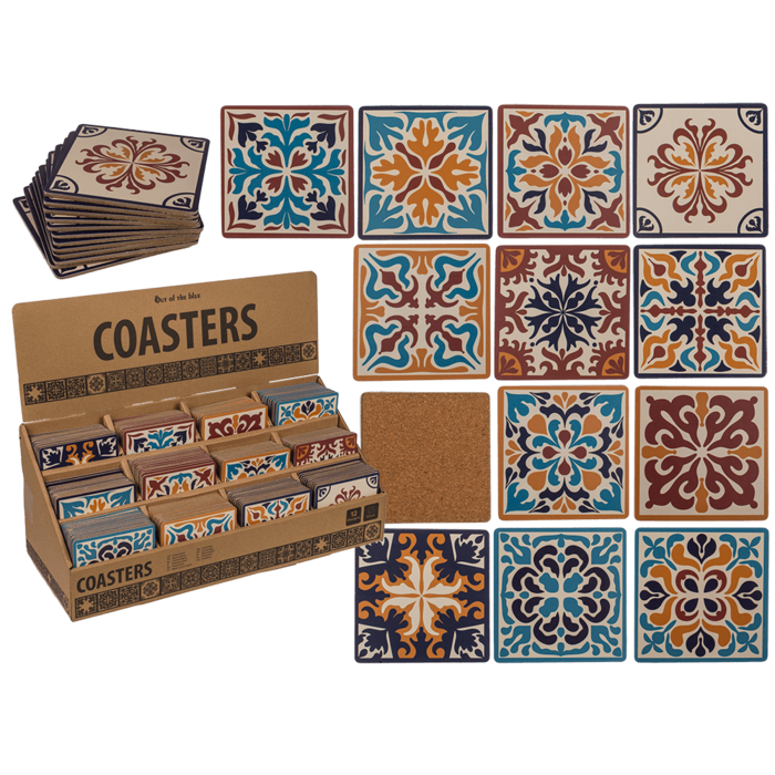 Out of the blue KG – Base de copos por atacado – Porta-copo de cortiça com design mosaico0