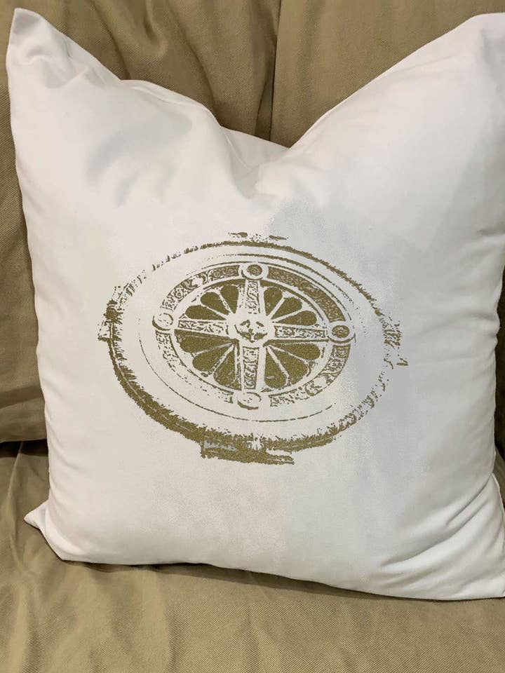 Window At Saint Mary’s Church Pillow With Feather Insert for wholesale by Monique Perry Art