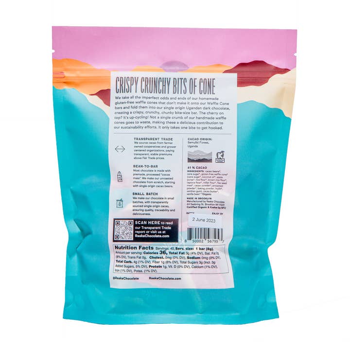 Raaka Chocolate - Wholesale Chocolate Bar - 61% Waffle Crunch Mini Chocolate Bars (40ct bag)1