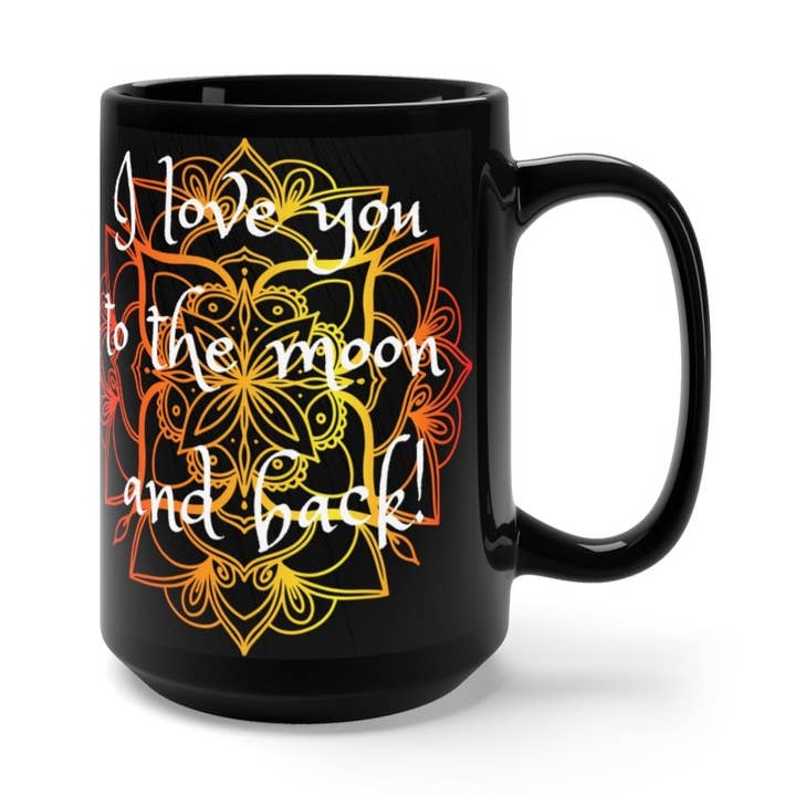 I love you to the moon and back - Black Mug 15oz for wholesale by Lilly's Artwork