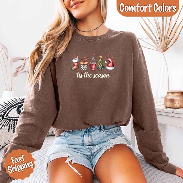 Tis The Season Comfort Colors Long Sleeve Christmas Shirt for wholesale by Adorb Custom Tees