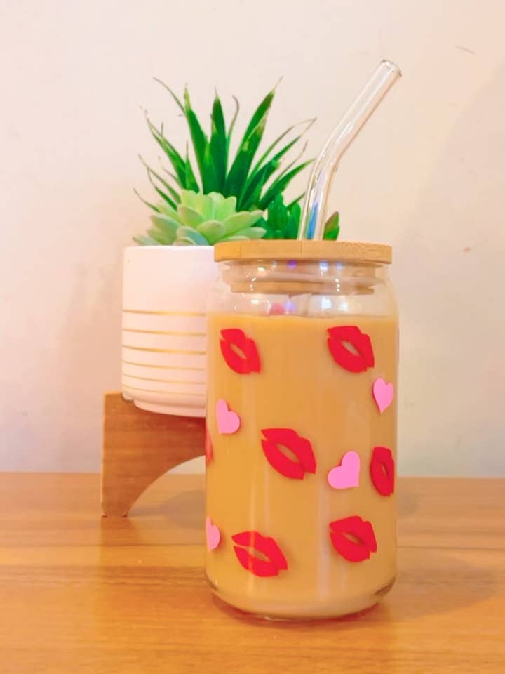 lábios e coração lata de vidro por atacado de Pink pretty designs