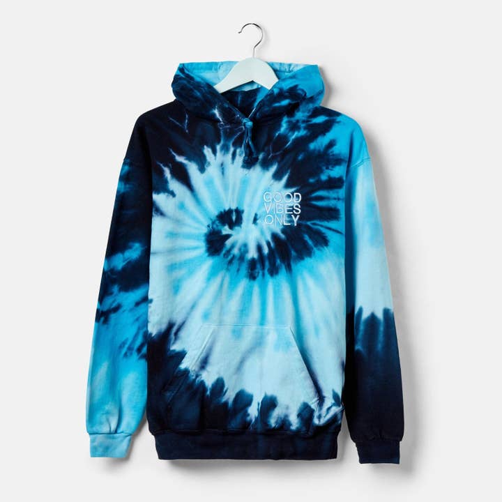 Sudadera con capucha bordada Good Vibes Only Blue Ocean Tie Dye para venta al por mayor de Mini Kings and Queens