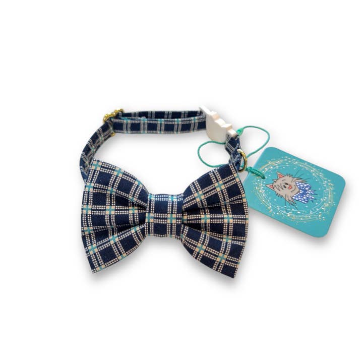 Whiskers Crafts - Venta al por mayor Pajarita - Gatos - Pajarita para gato - Cuadros azul oscuro