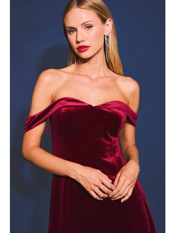Burgundy Strapless Off Shoulder Velvet Mini Dress for wholesale on Faire