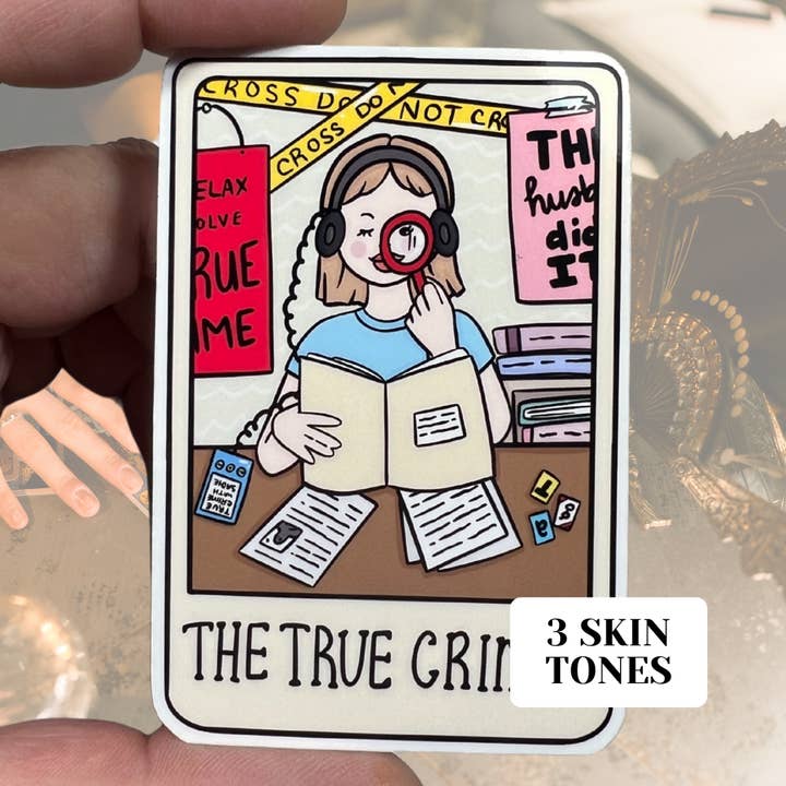 Autocollant résistant en vinyle brillant de la carte de tarot True Crimer pour la vente par familiar sadie