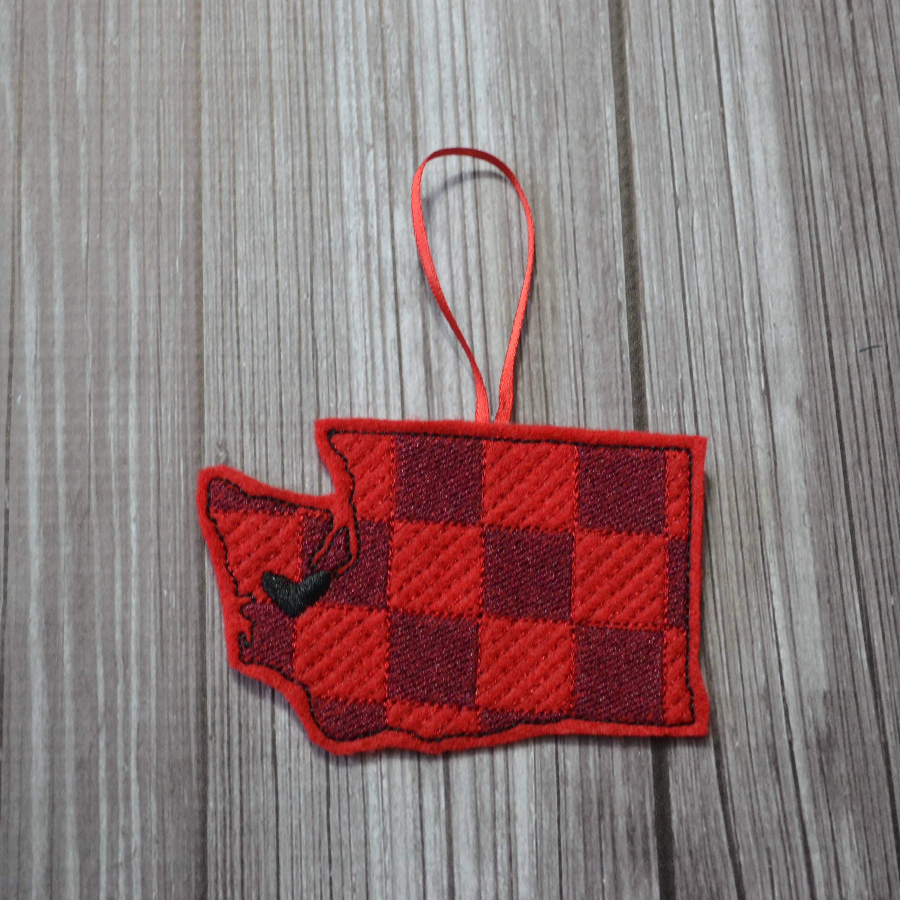 SewMuchMoreStore - Wholesale Ornament - State Red Buffalo Plaid Embroidered Felt Ornament - Holiday11