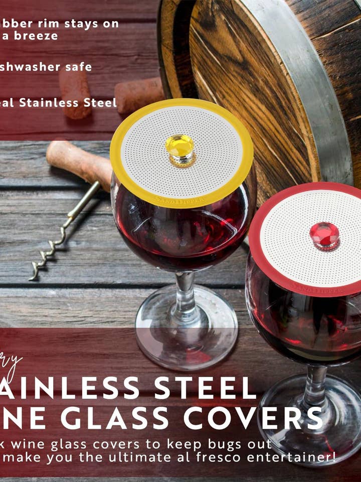 Luxury Stainless Steel Wine Glass Covers - Set of 4 for wholesale by Sand Dipper