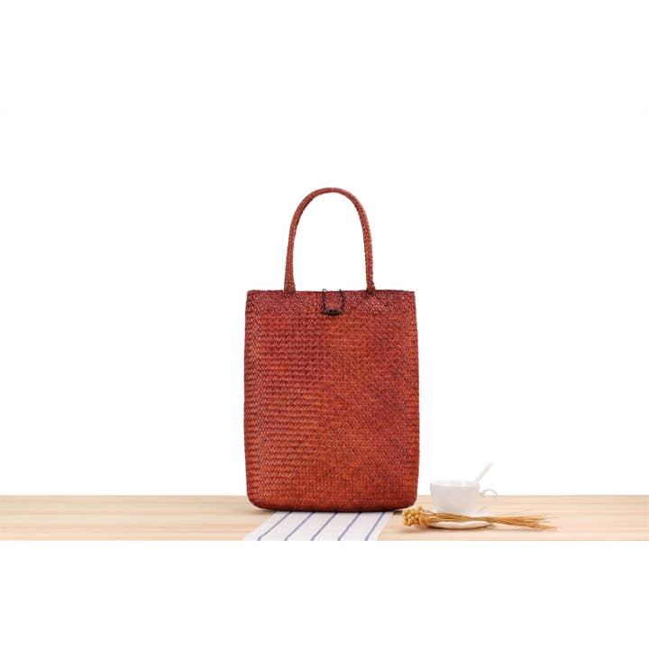 Superbia - Wholesale Tote Bag - Women's - Large Flat Vintage Tote Bag Straw Bag with Buttons Fastening