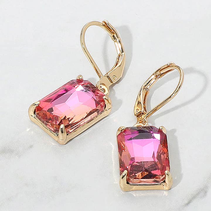 Rectangular Glass Stone Drop Dangle Earrings for wholesale by Sensibling Corp.