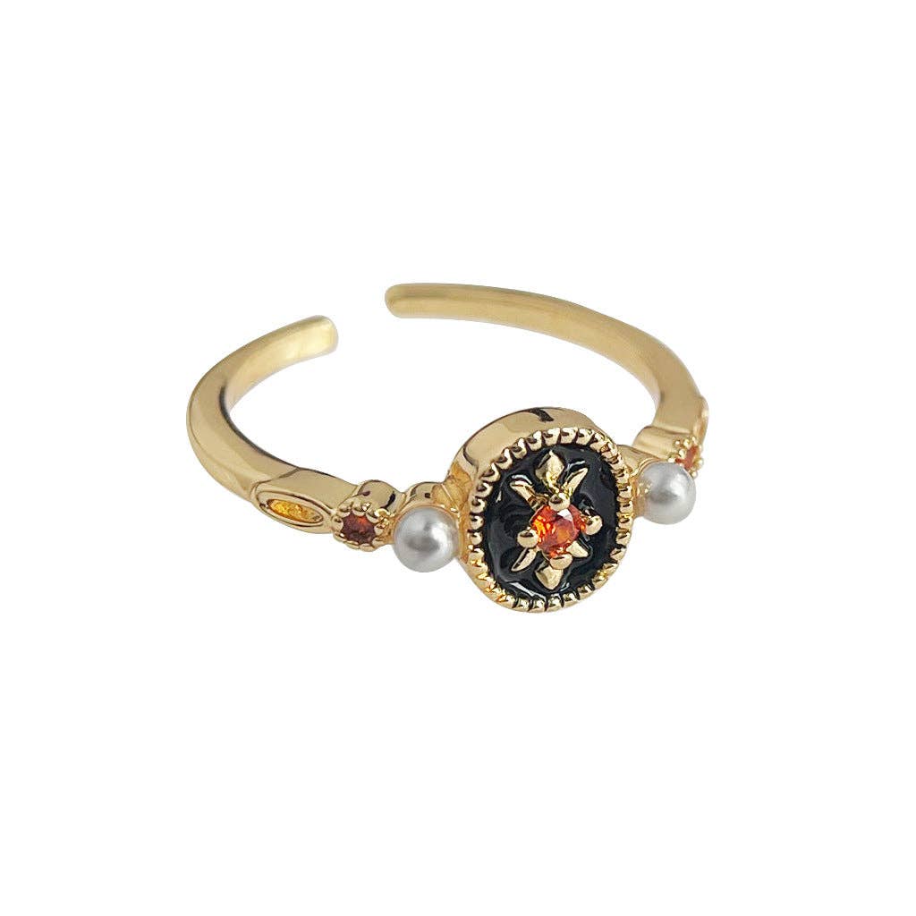 Revelari - Wholesale Multi-Stone Ring - Vintage Enamel Flower Gold Ring with Pearl Accents1