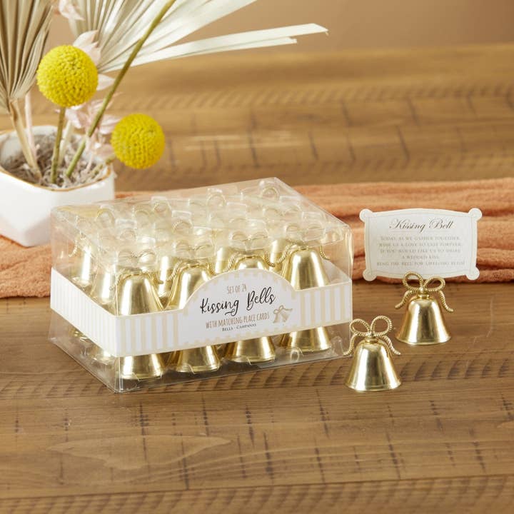 Kate Aspen - Wholesale Place Card / Place Holder - Gold Kissing Bells Place Card/Photo Holder (Set of 24)3