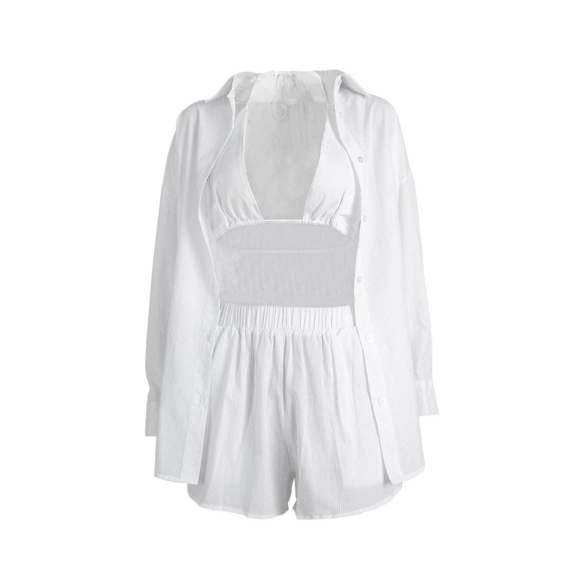 Cotton Underwear Pajama Set Women 3 Piece White N5A382 for wholesale on Faire6