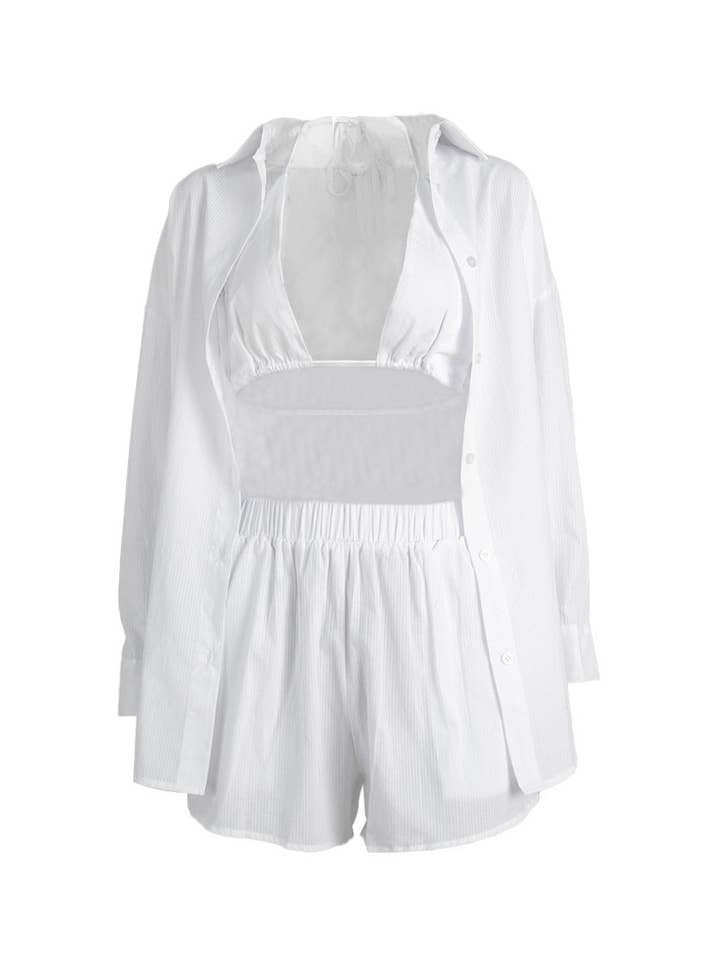 Cotton Underwear Pajama Set Women 3 Piece White N5A382 for wholesale on Faire6