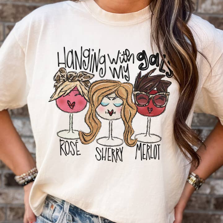 Par.tees by Party On! - Wholesale T-Shirt (Graphic) - Women's - Wine Hanging With My Gals Cafe Bar Country Club Graphic Tee1