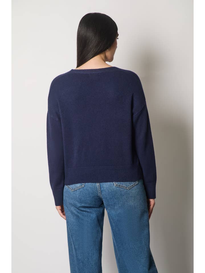 SOLO – wholesale Cardigan – Women’s – V-Neck Buttoned Cardigan with Pockets - Navy2