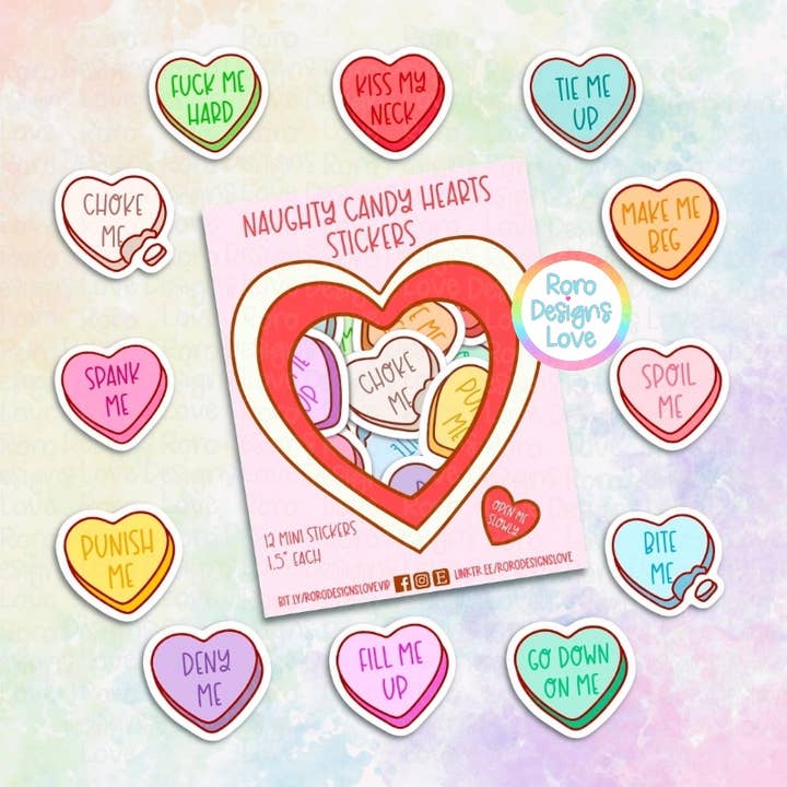 RoroDesignsLove - Wholesale Sticker - Naughty Conversation Hearts sticker packs, adult stickers