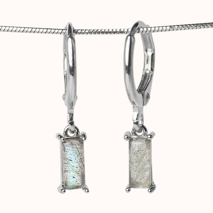 Fine Line Labradorite (Protection) Rectangle Silver Earrings for wholesale by Blue Buddha Jewelry