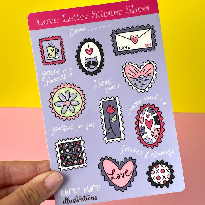 Feuille d'autocollants Love Letter pour la vente par quirky burp illustrations