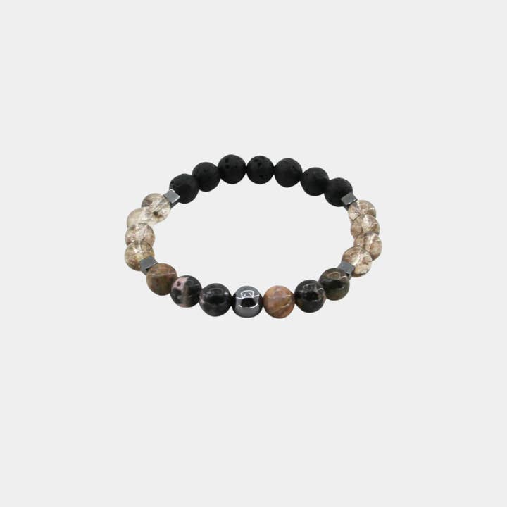 Forgiveness - Rhodonite, Smokey Quartz, Lava, Hematite - Gemstone Bracelet for wholesale by Omen Bazaar LLC