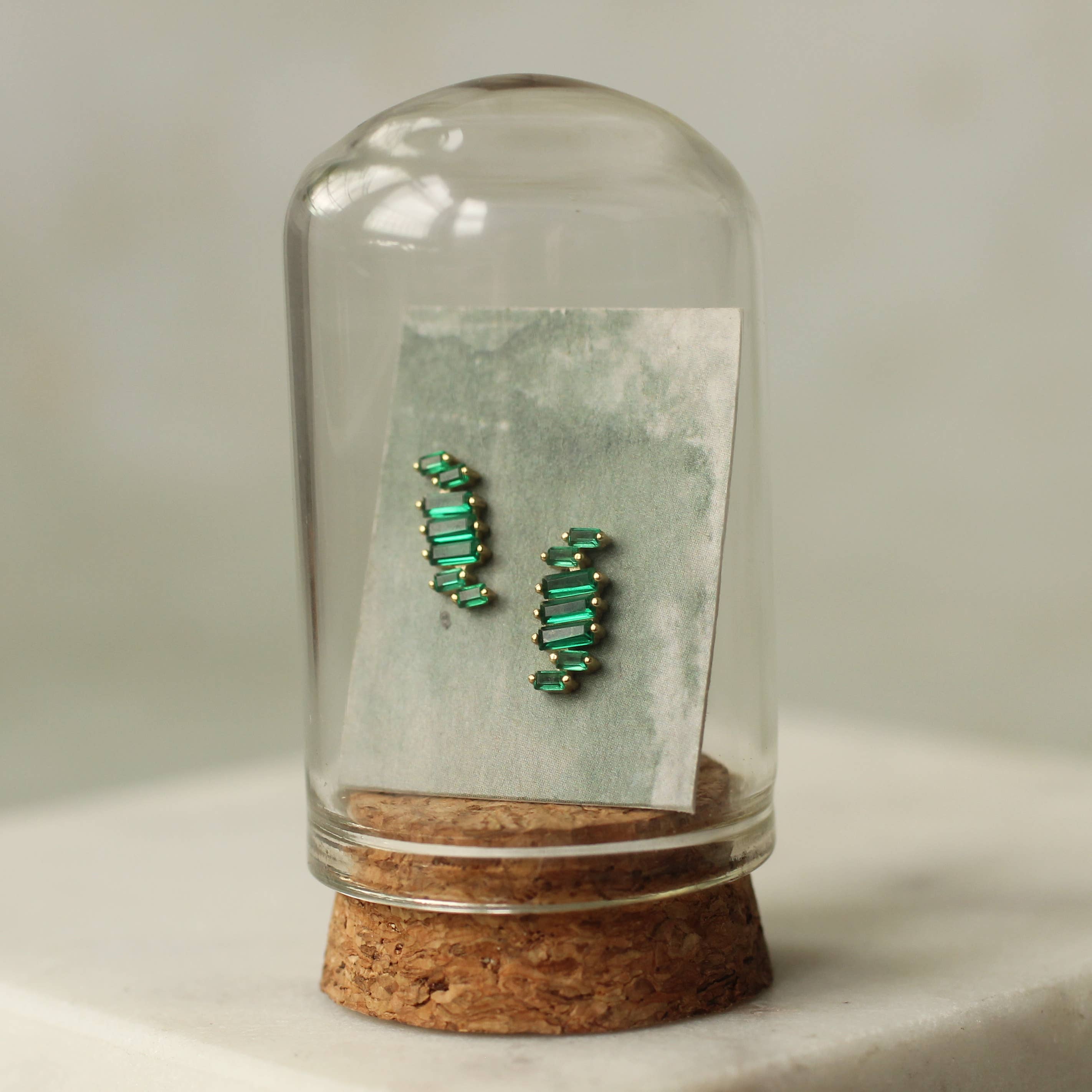 Silk Purse, Sow's Ear – wholesale Stud/post earrings – Emerald Green Ladder Baguette Stud Earrings1