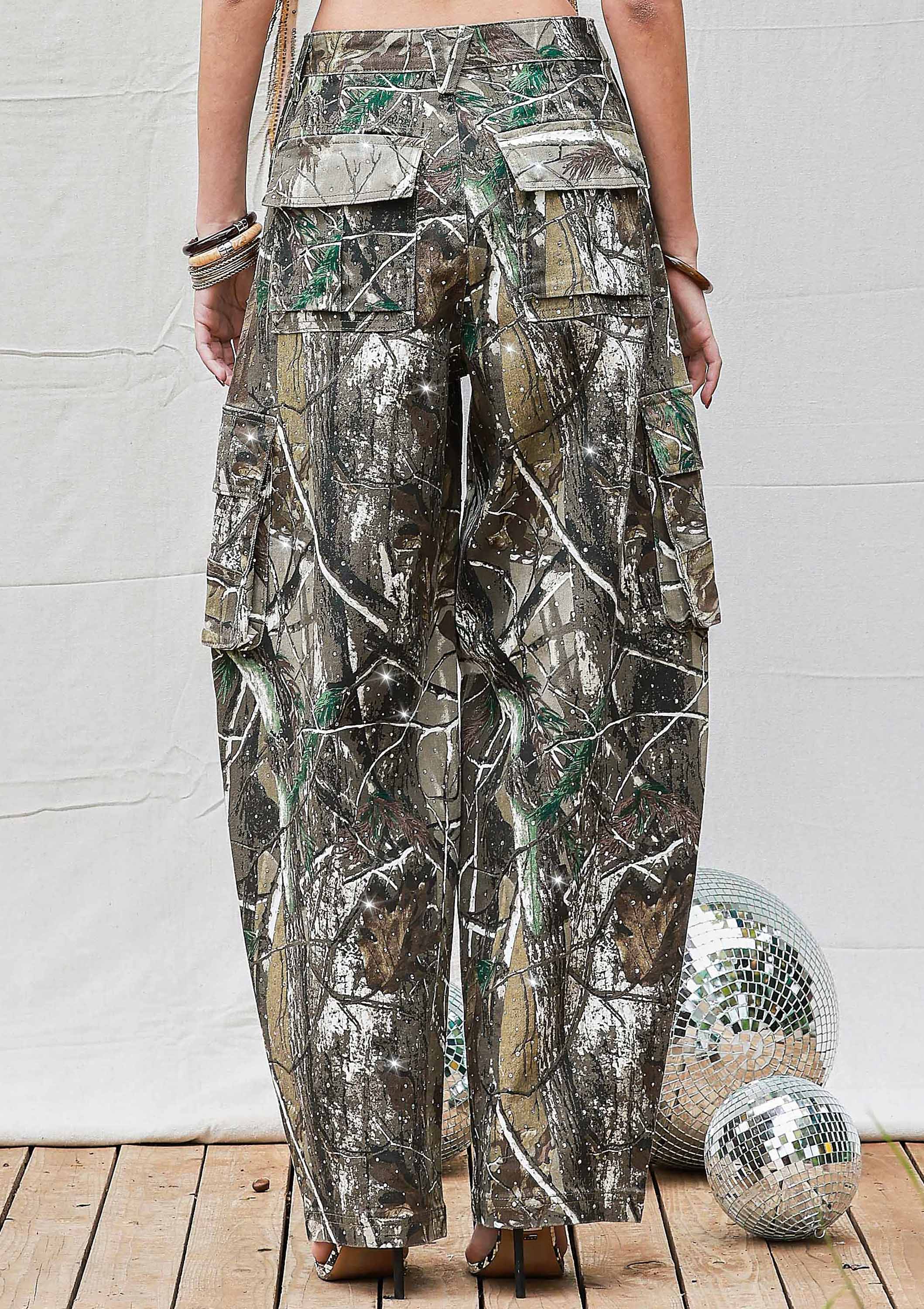 Rhinestone Camo Print Baggy Barrel Jeans for wholesale on Faire2
