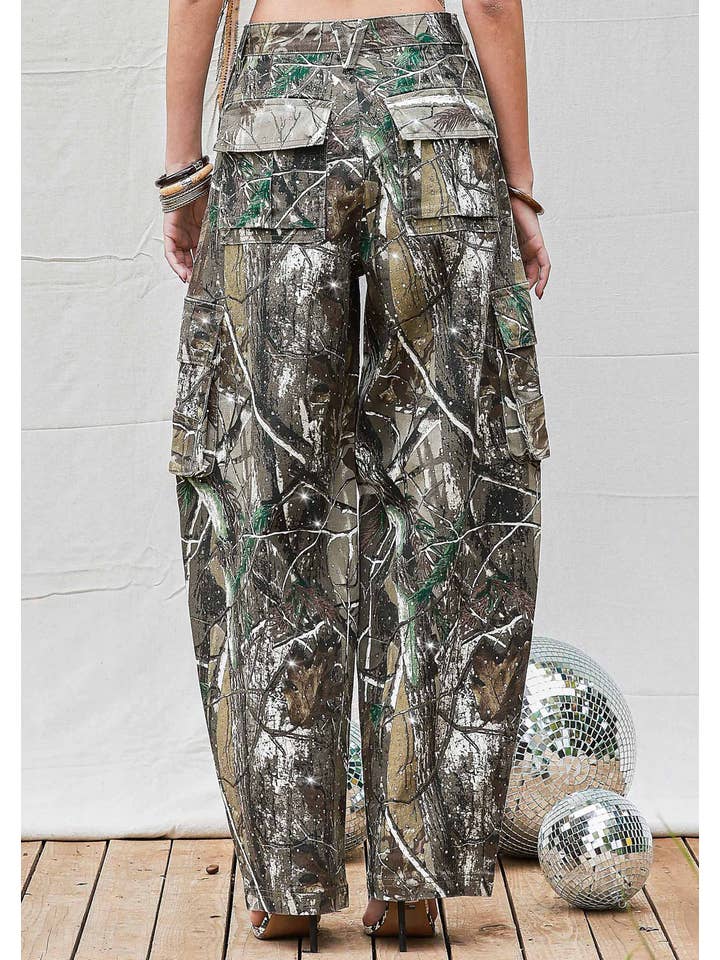 Rhinestone Camo Print Baggy Barrel Jeans for wholesale on Faire2