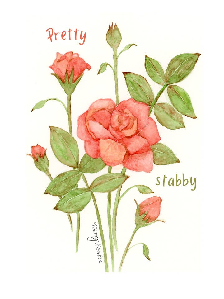 Impression Giclée d'Aquarelle de Rose "Pretty Stabby" pour la vente par Beauty Is Inside