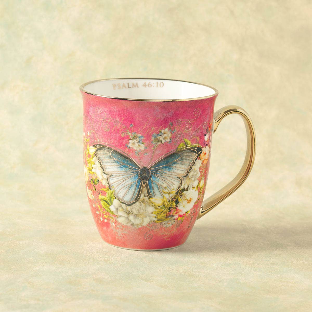 Christian Art Gifts - Wholesale Coffee Mug - Mug Pink/White Butterfly Be Still Ps. 46:103