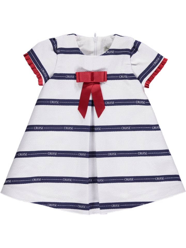 PS23S001011 Robe blanche et bleu marine pour la vente par Piccola Speranza