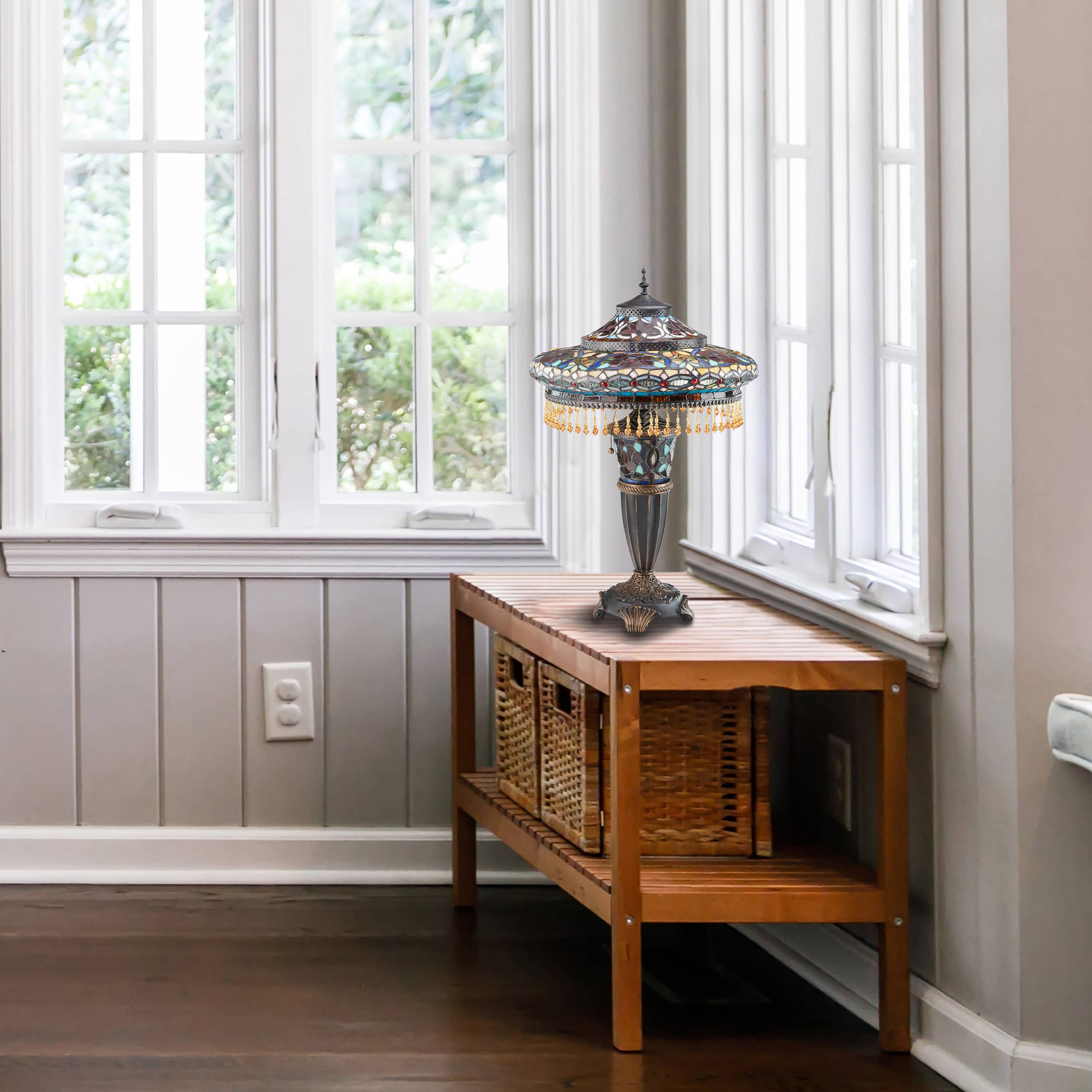 River of Goods - Wholesale Accent/Desk Lamp - 27.5"H Parisian Antique Bell Shade Stained Glass Table Lamp